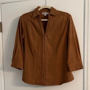 Coldwater Creek doe brown, 3/4 sleeve,soft front zip top/jacket size PM